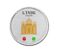 Ecusson Thermocollant Vetement Rond 7cm - L'Inde M'Appelle Taj Mahal Agra Delhi Patrimoine - Patch a Repasser pour Reparation ou Customisation T-shirt Sac Jeans Imprime en France
