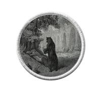 Ecusson Thermocollant Vetement Rond 7cm - L'Ours Et L'Amateur Des Jardins Fable LaFontaine Gustave Dore Gravure - Patch a Repasser pour Reparation ou Customisation T-shirt Sac Jeans Imprime en France