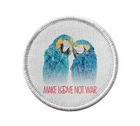 Ecusson Thermocollant Vetement Rond 7cm - Make Love Not War Perroquet Collage Vintage Illustration Art Animal Oiseau Hippie - Patch a Repasser pour Reparation ou Customisation T-shirt Sac Jeans