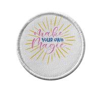 Ecusson Thermocollant Vetement Rond 7cm - Make Your Own Magic Typographie Message Motivation Positivité - Patch a Repasser pour Reparation ou Customisation T-shirt Sac Jeans Imprime en France