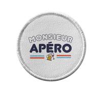 Ecusson Thermocollant Vetement Rond 7cm - Monsieur Apéro France Alcool Soirée Homme - Patch a Repasser pour Reparation ou Customisation T-shirt Sac Jeans Imprime en France