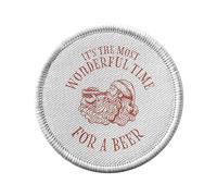 Ecusson Thermocollant Vetement Rond 7cm - Most Wonderful Time For a Beer Noel Hiver Cadeau Père Noel - Patch a Repasser pour Reparation ou Customisation T-shirt Sac Jeans Imprime en France