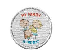 Ecusson Thermocollant Vetement Rond 7cm - My Family is the Best Dad Mom Child - Patch a Repasser pour Reparation ou Customisation T-shirt Sac Jeans Imprime en France