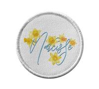 Ecusson Thermocollant Vetement Rond 7cm - Narcisse Fleurs Minimaliste Chic Jardin Amour - Patch a Repasser pour Reparation ou Customisation T-shirt Sac Jeans Imprime en France
