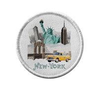 Ecusson Thermocollant Vetement Rond 7cm - New York Collage Amérique Voyage Carte Postale - Patch a Repasser pour Reparation ou Customisation T-shirt Sac Jeans Imprime en France