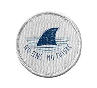 Ecusson Thermocollant Vetement Rond 7cm - No Fins, No Future Ecology Shark Sea - Patch a Repasser pour Reparation ou Customisation T-shirt Sac Jeans Imprime en France