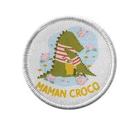 Ecusson Thermocollant Vetement Rond 7cm - Odile la Maman Crocodile Dessin Illustration - Patch a Repasser pour Reparation ou Customisation T-shirt Sac Jeans Imprime en France