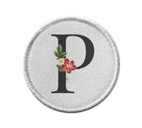 Ecusson Thermocollant Vetement Rond 7cm - P Pauline Patricia Lettre Alphabet Prénom Fleurs - Patch a Repasser pour Reparation ou Customisation T-shirt Sac Jeans Imprime en France
