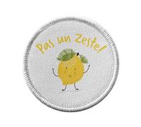 Ecusson Thermocollant Vetement Rond 7cm - Pas un Zeste Mignon Humour Jeu de Mot Citron - Patch a Repasser pour Reparation ou Customisation T-shirt Sac Jeans Imprime en France