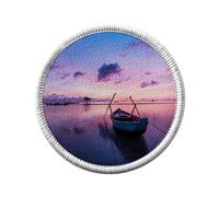 Ecusson Thermocollant Vetement Rond 7cm - Paysage Leve de Soleil Sur la Mer Asie/Nuage/Bateau - Patch a Repasser pour Reparation ou Customisation T-shirt Sac Jeans Imprime en France