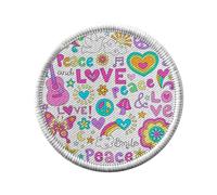 Ecusson Thermocollant Vetement Rond 7cm - Peace Love Guitares Hippie Psychedelique 70's Couleurs - Patch a Repasser pour Reparation ou Customisation T-shirt Sac Jeans Imprime en France