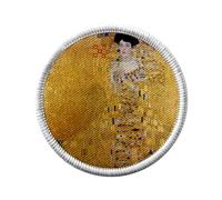 Ecusson Thermocollant Vetement Rond 7cm - Peinture Gustav Klimt Portrait d'Adèle Bloch Bauer I Art Vintage Original Or Doré - Patch a Repasser pour Reparation ou Customisation T-shirt Sac Jeans