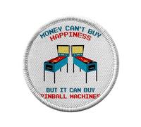 Ecusson Thermocollant Vetement Rond 7cm - Pinball Machine Flipper - Money Can't Buy Happiness Patch a Repasser pour Reparation ou Customisation T-shirt Sac Jeans Imprime en France