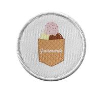 Ecusson Thermocollant Vetement Rond 7cm - Poche Surprise Gourmande Glace Illustration Dessert - Patch a Repasser pour Reparation ou Customisation T-shirt Sac Jeans Imprime en France