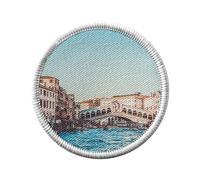 Ecusson Thermocollant Vetement Rond 7cm - Pont Rialto Venise Italie Monument Patrimoine Mondial - Patch a Repasser pour Reparation ou Customisation T-shirt Sac Jeans Imprime en France
