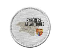 Ecusson Thermocollant Vetement Rond 7cm - Pyrénées Atlantiques 64 Département Pau Carte Ancienne Rare - Patch a Repasser pour Reparation ou Customisation T-shirt Sac Jeans Imprime en France