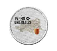 Ecusson Thermocollant Vetement Rond 7cm - Pyrénées Orientales 66 Département Perpignan Carte Ancienne - Patch a Repasser pour Reparation ou Customisation T-shirt Sac Jeans Imprime en France