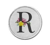 Ecusson Thermocollant Vetement Rond 7cm - R Rose Romy Romane Lettre Alphabet Prénom Fleurs - Patch a Repasser pour Reparation ou Customisation T-shirt Sac Jeans Imprime en France