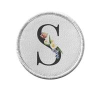 Ecusson Thermocollant Vetement Rond 7cm - S Sylvia Stéphanie Sarah Sophie Lettre Alphabet Prénom Fleurs - Patch a Repasser pour Reparation ou Customisation T-shirt Sac Jeans Imprime en France