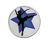 Ecusson Thermocollant Vetement Rond 7cm - Silhouette Noire de Danseuse Étoile Faisant une Arabesque sur Étoile Bleue - Patch a Repasser pour Reparation ou Customisation T-shirt Sac Jeans Imprime en