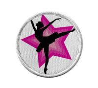 Ecusson Thermocollant Vetement Rond 7cm - Silhouette Noire de Danseuse Étoile Faisant une Arabesque sur Étoile Rose - Patch a Repasser pour Reparation ou Customisation T-shirt Sac Jeans Imprime en
