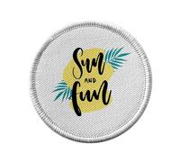 Ecusson Thermocollant Vetement Rond 7cm - Sun And Fun Eté Vacances Plage Mer Voyage - Patch a Repasser pour Reparation ou Customisation T-shirt Sac Jeans Imprime en France