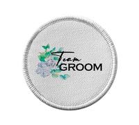 Ecusson Thermocollant Vetement Rond 7cm - Team Groom Wedding Bride Blue Flowers - Patch a Repasser pour Reparation ou Customisation T-shirt Sac Jeans Imprime en France