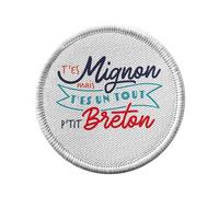 Ecusson Thermocollant Vetement Rond 7cm - T'es Mignon mais t'es un tout p'tit Breton Film Tour Montparnasse - Patch a Repasser pour Reparation ou Customisation T-shirt Sac Jeans Imprime en France