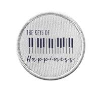 Ecusson Thermocollant Vetement Rond 7cm - The Keys of Happiness Musique Musicien Instrument Piano - Patch a Repasser pour Reparation ou Customisation T-shirt Sac Jeans Imprime en France