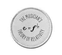 Ecusson Thermocollant Vetement Rond 7cm - The Musician's Theory of Relativity Music Musician Instrument - Patch a Repasser pour Reparation ou Customisation T-shirt Sac Jeans Imprime en France
