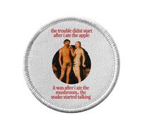 Ecusson Thermocollant Vetement Rond 7cm - The Trouble Adam and Eve Collage Vintage Illustration Art Humour Parodie Meme - Patch a Repasser pour Reparation ou Customisation T-shirt Sac Jeans Imprime