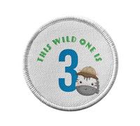 Ecusson Thermocollant Vetement Rond 7cm - This Wild One is 3 Celebration Birthday Party Gift Safari Animals - Patch a Repasser pour Reparation ou Customisation T-shirt Sac Jeans Imprime en France