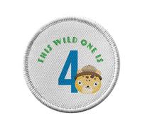 Ecusson Thermocollant Vetement Rond 7cm - This Wild One is 4 Celebration Birthday Party Gift Safari Animals - Patch a Repasser pour Reparation ou Customisation T-shirt Sac Jeans Imprime en France