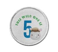 Ecusson Thermocollant Vetement Rond 7cm - This Wild One is 5 Celebration Birthday Party Gift Safari Animals - Patch a Repasser pour Reparation ou Customisation T-shirt Sac Jeans Imprime en France