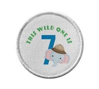 Ecusson Thermocollant Vetement Rond 7cm - This Wild One is 7 Celebration Birthday Party Gift Safari Animals - Patch a Repasser pour Reparation ou Customisation T-shirt Sac Jeans Imprime en France