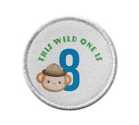Ecusson Thermocollant Vetement Rond 7cm - This Wild One is 8 Celebration Birthday Party Gift Safari Animals - Patch a Repasser pour Reparation ou Customisation T-shirt Sac Jeans Imprime en France
