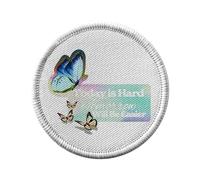 Ecusson Thermocollant Vetement Rond 7cm - Today is Hard Tomorrow will be Easier Collage Vintage Illustration Art Humour Papillon - Patch a Repasser pour Reparation ou Customisation T-shirt Sac Jeans