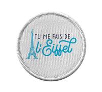Ecusson Thermocollant Vetement Rond 7cm - Tu me fais de l'Eiffel Paris Amour France Jeu de Mot - Patch a Repasser pour Reparation ou Customisation T-shirt Sac Jeans Imprime en France