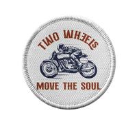 Ecusson Thermocollant Vetement Rond 7cm - Two Wheels Move the Soul Moto Motard Cafe Racer - Patch a Repasser pour Reparation ou Customisation T-shirt Sac Jeans Imprime en France