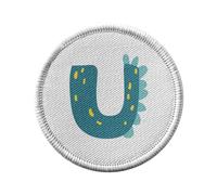 Ecusson Thermocollant Vetement Rond 7cm - U Ulrich Ulysse Lettre Prénom Dinosaure Dessin Enfant - Patch a Repasser pour Reparation ou Customisation T-shirt Sac Jeans Imprime en France