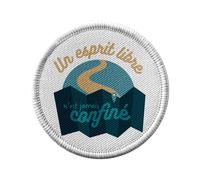 Ecusson Thermocollant Vetement Rond 7cm - Un Esprit Libre n'est Jamais Confiné Aventure - Patch a Repasser pour Reparation ou Customisation T-shirt Sac Jeans Imprime en France