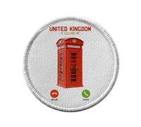 Ecusson Thermocollant Vetement Rond 7cm - United Kingdom Is Calling Me Red Telephone Booth London - Patch a Repasser pour Reparation ou Customisation T-shirt Sac Jeans Imprime en France