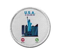 Ecusson Thermocollant Vetement Rond 7cm - USA Is Calling Me New York Architecture Travel - Patch a Repasser pour Reparation ou Customisation T-shirt Sac Jeans Imprime en France