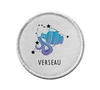 Ecusson Thermocollant Vetement Rond 7cm - Verseau Signe Astrologie Prevision Stellaire Céleste Solaire Sideral Etoile - Patch a Repasser pour Reparation ou Customisation T-shirt Sac Jeans Imprime en