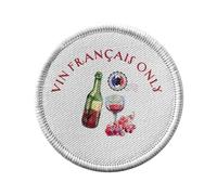 Ecusson Thermocollant Vetement Rond 7cm - Vin Français Only Pays Patriote Alcool - Patch a Repasser pour Reparation ou Customisation T-shirt Sac Jeans Imprime en France