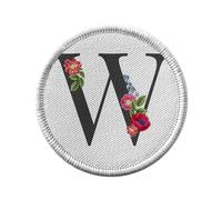 Ecusson Thermocollant Vetement Rond 7cm - W Wendy Wynona Lettre Alphabet Prénom Fleurs - Patch a Repasser pour Reparation ou Customisation T-shirt Sac Jeans Imprime en France