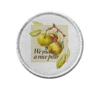 Ecusson Thermocollant Vetement Rond 7cm - We Make a Nice Pear Botanique Collage Nature Fleurs Vintage Illustration Jeu de Mot Poires - Patch a Repasser pour Reparation ou Customisation T-shirt Sac