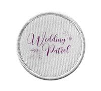 Ecusson Thermocollant Vetement Rond 7cm - Wedding Patrol Calligraphie Mariage Noces Fiancée - Patch a Repasser pour Reparation ou Customisation T-shirt Sac Jeans Imprime en France