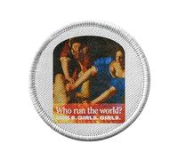 Ecusson Thermocollant Vetement Rond 7cm - Who Run The World Girl Collage Vintage Illustration Art Humour Parodie Meme - Patch a Repasser pour Reparation ou Customisation T-shirt Sac Jeans Imprime en