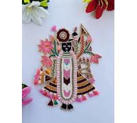 Écusson traditionnel Krishna fait à la main, fils multicolores, design perlé, pompons de perles, 17,8 x 14,9 cm, décoration murale, décorations festives